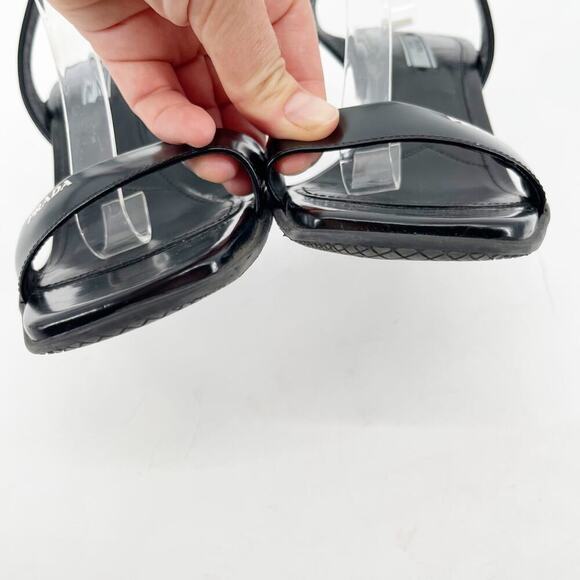 Prada Black Leather Logo Ankle Strap Strappy Sporty Heel Sandal size IT 39 - Picture 7 of 14